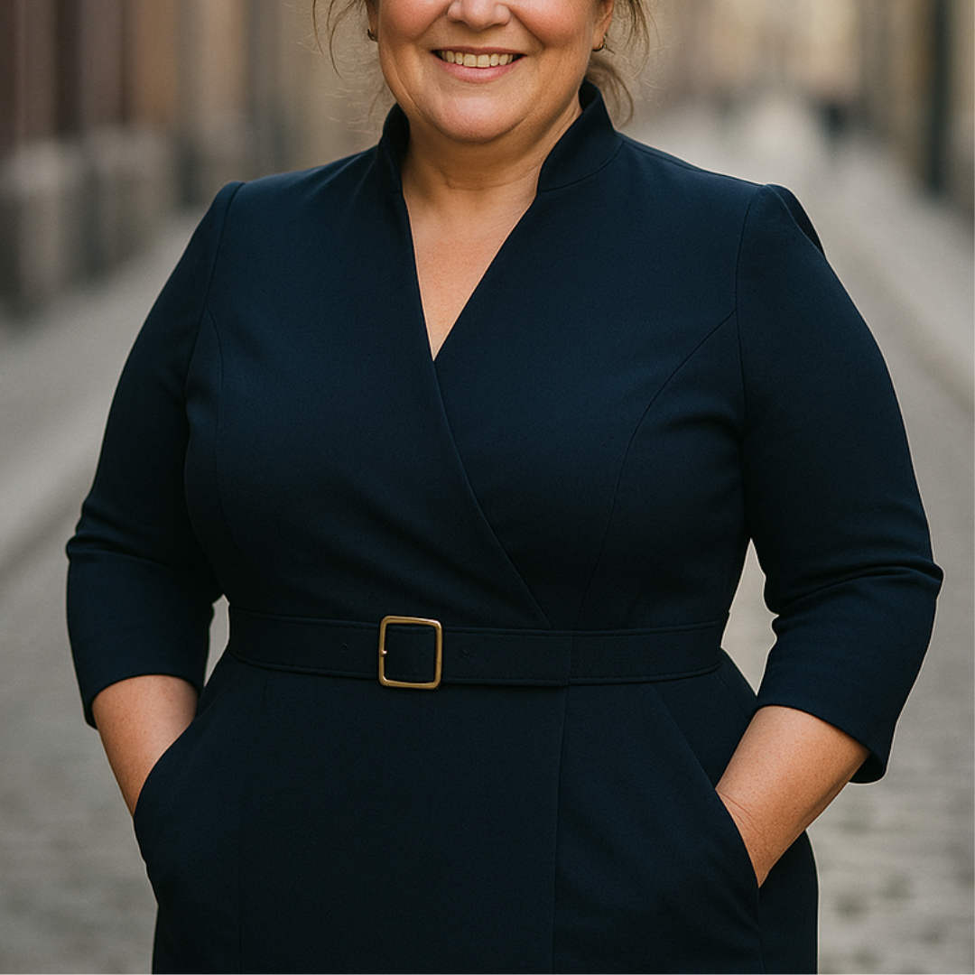 Kloey – elegant midikjole med belte og krage