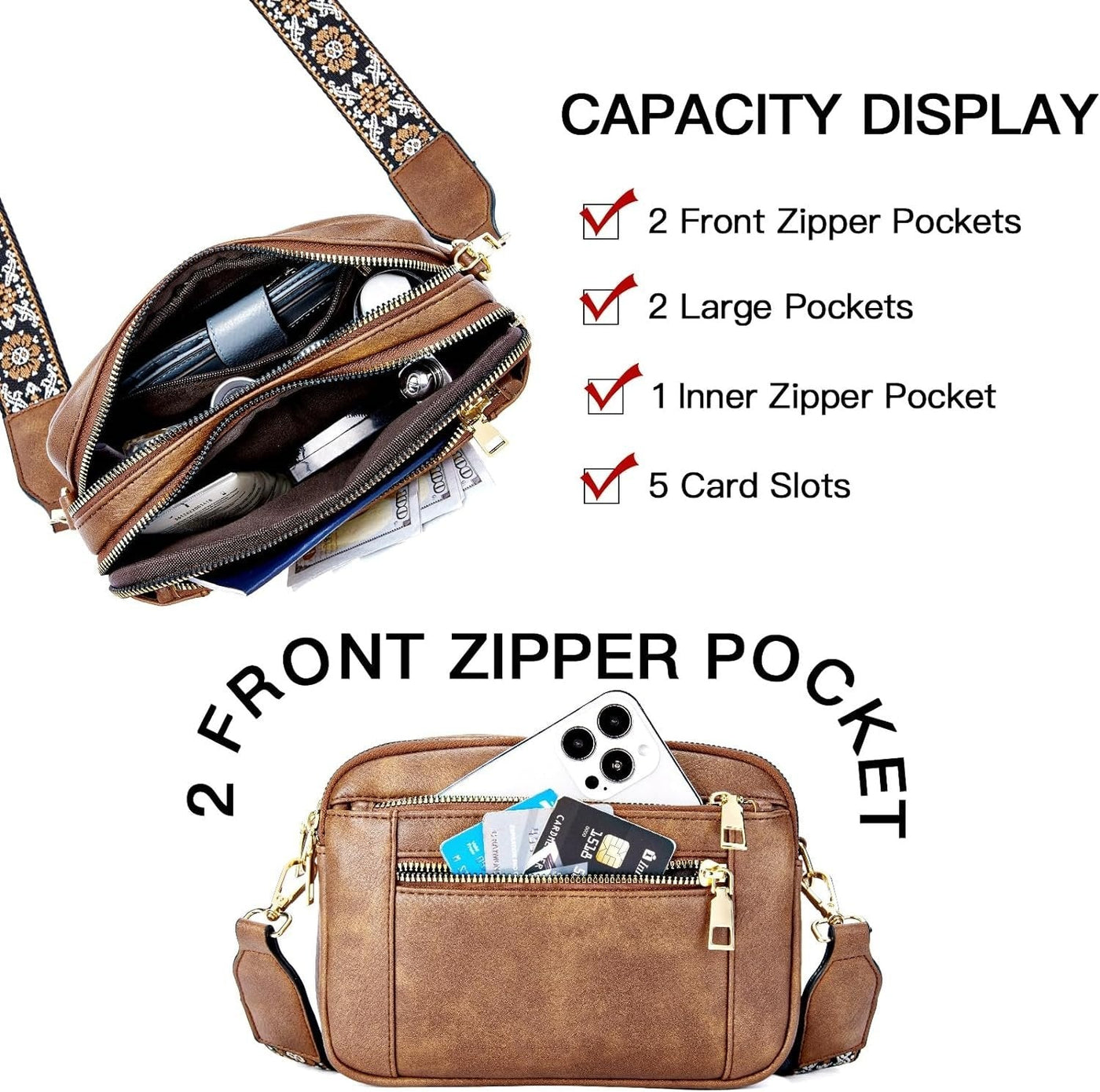 Erikka | Elegant crossbody-veske med mønstret justerbar stropp