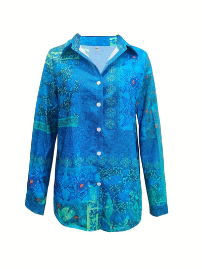 Margit | Skjortebluse med kunstnerisk blåmønster